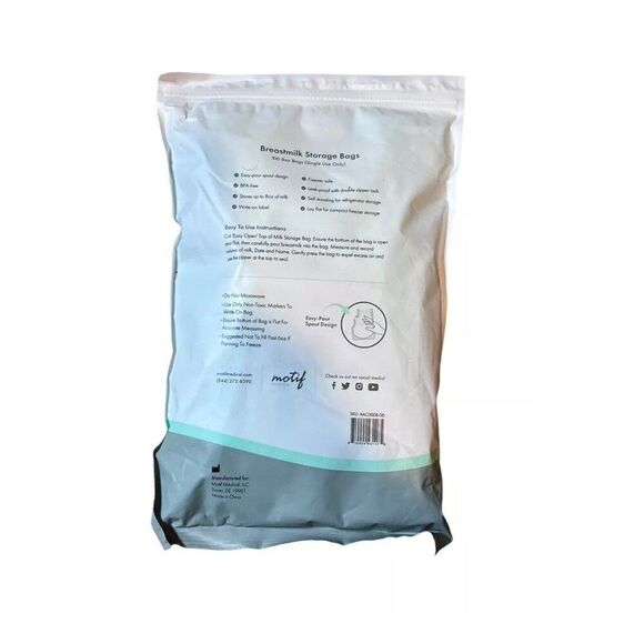 Motif Medical Breast Milk Storage Bags 8oz single use - 100 count each - Picture 2 of 4